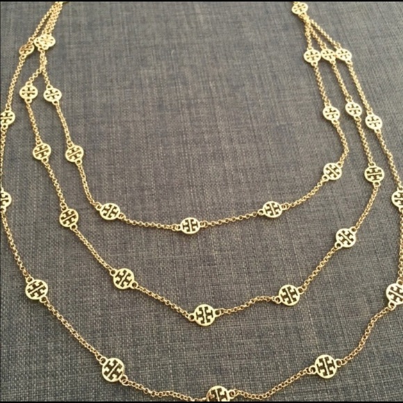 TORY BURCH Gold Logo 3-strand Necklace New - Picture 4 of 6